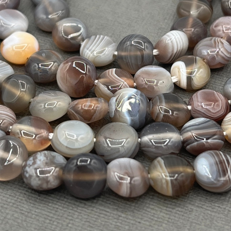 Natural 8mm Flat Round Botswana Agate 15" Strand of Beads