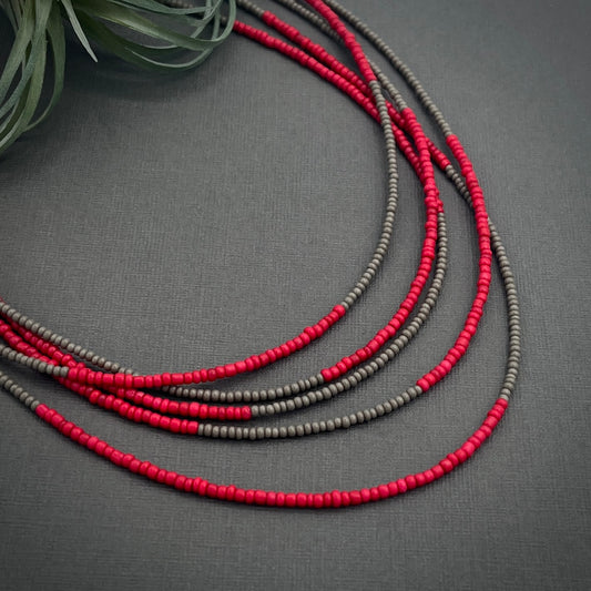 Minimal, Modern, Versatile, Layerable Red and Grey Beaded Necklace