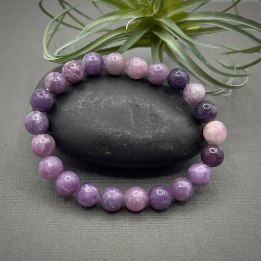 B2G1F Lepidolite Gemstone 8mm Smooth Round Beaded Stretch Bracelet