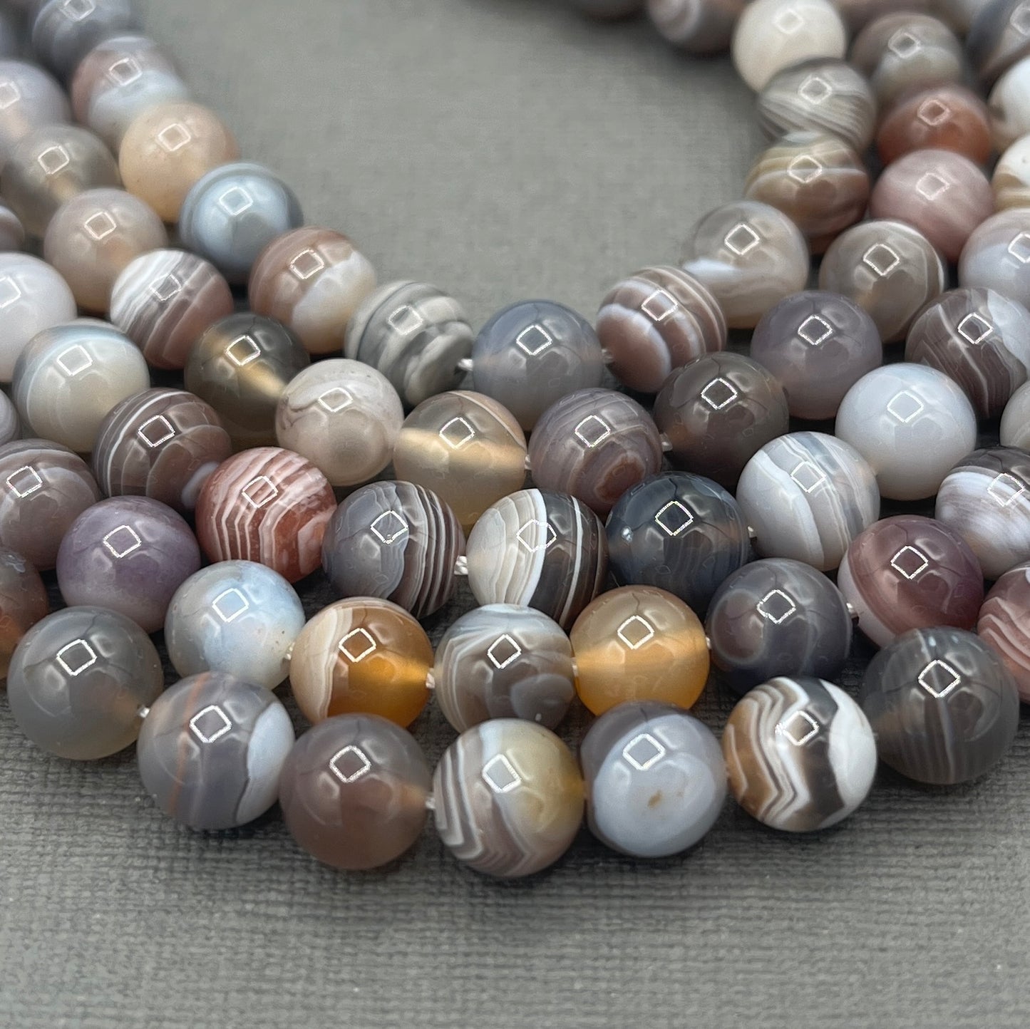 Natural 8mm Smooth Round Botswana Agate Strand of Beads