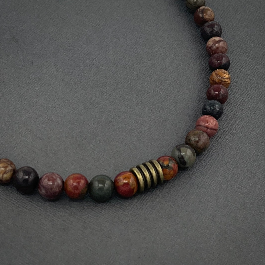 Men’s Masculine Beaded Collar Length Red Creek Jasper/Picasso Jasper Gemstone Necklace