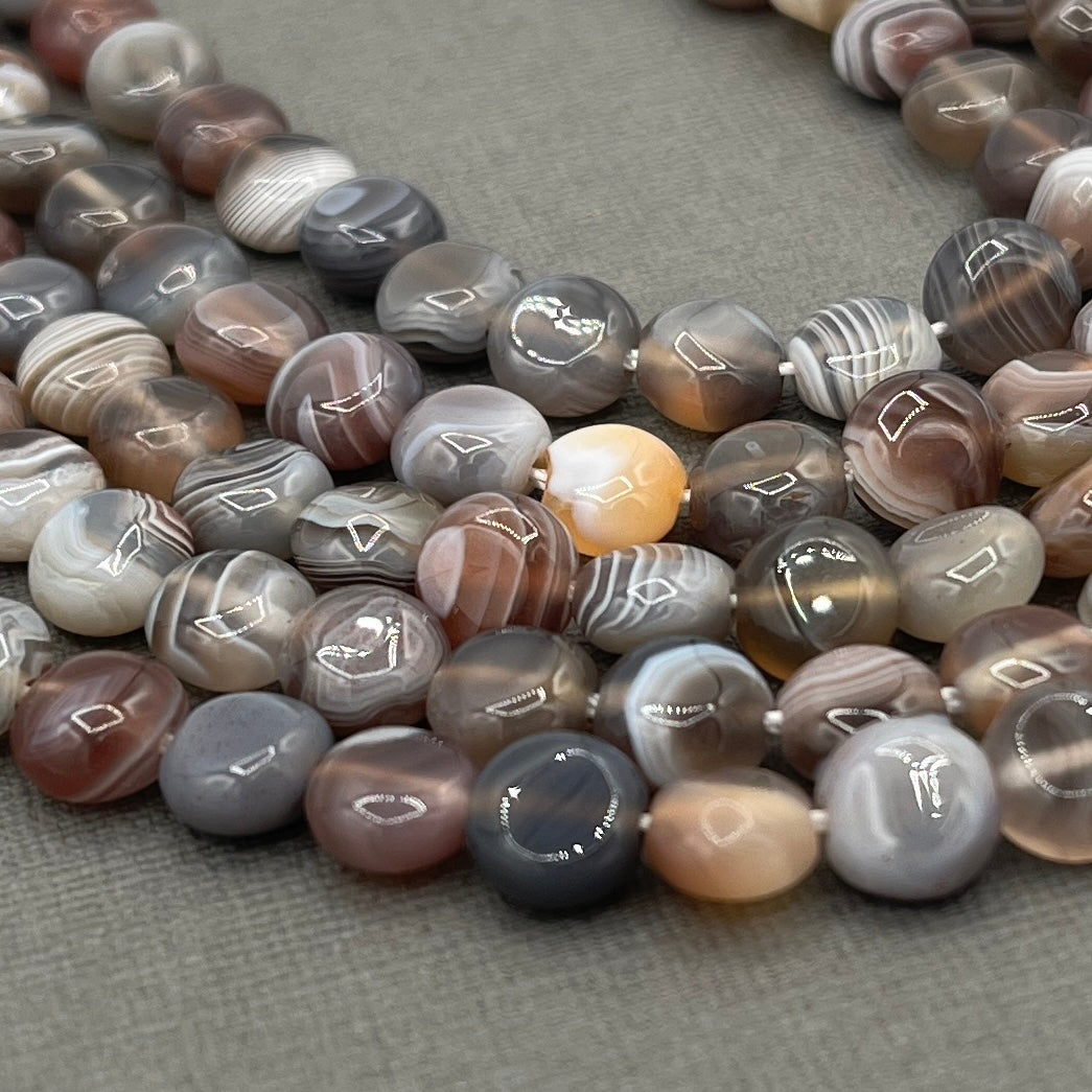 Natural 8mm Flat Round Botswana Agate 15" Strand of Beads