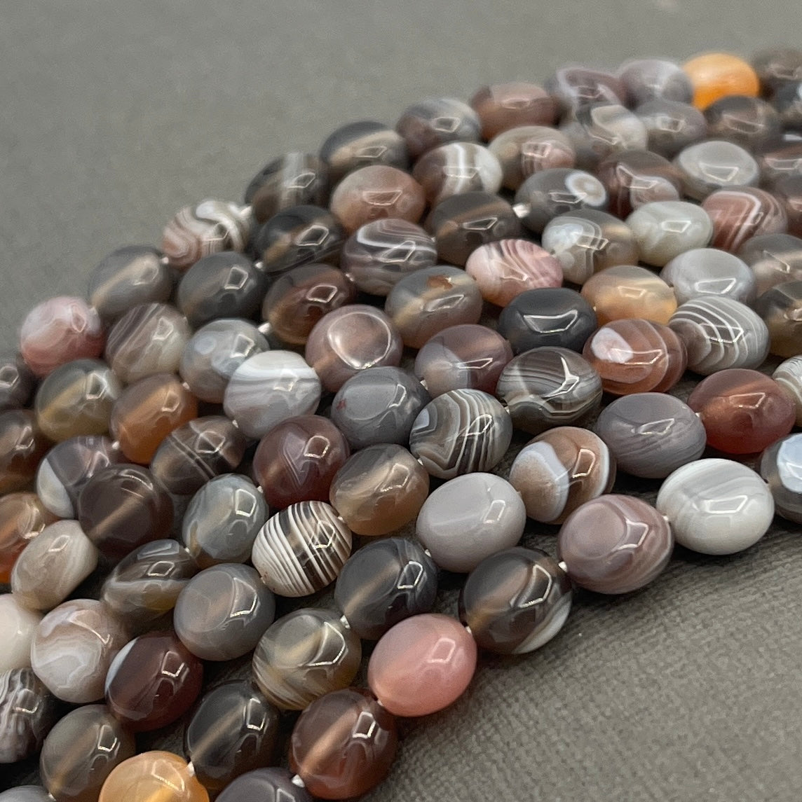 Natural 8mm Flat Round Botswana Agate 15" Strand of Beads