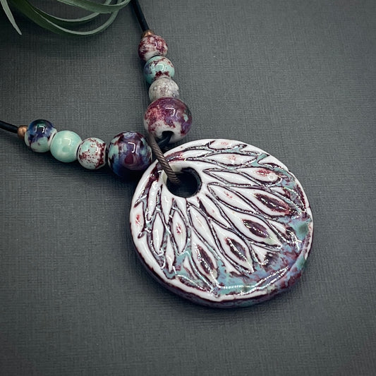 Ceramic Pendant Leather Necklace