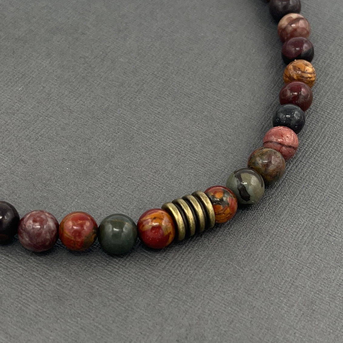 Men’s Masculine Beaded Collar Length Red Creek Jasper/Picasso Jasper Gemstone Necklace