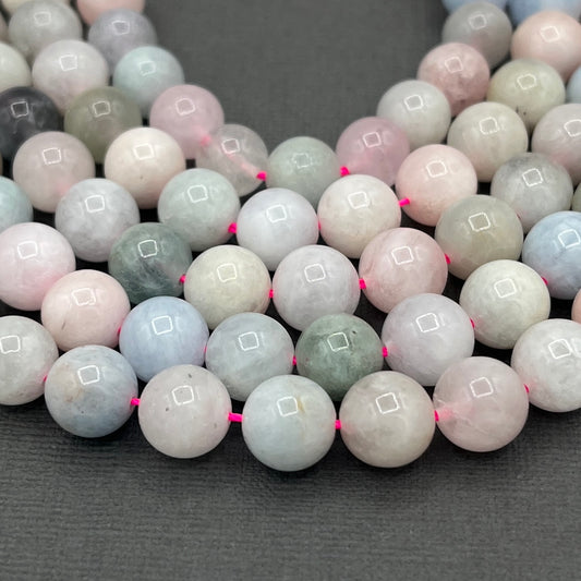 Natural 8mm Smooth Round Morganite Gemstone 15 inch Strand of Beads