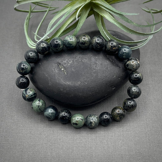 B2G1F Kambaba Jasper Gemstone 8mm Smooth Round Beaded Stretch Bracelet