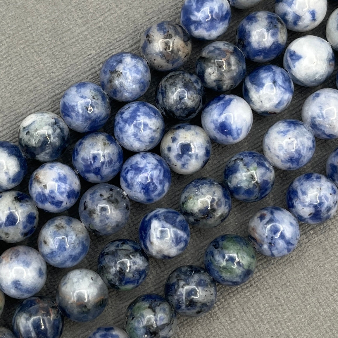 Natural 8mm/6mm Smooth Round Blue Spot Jasper Gemstone Strand of Beads