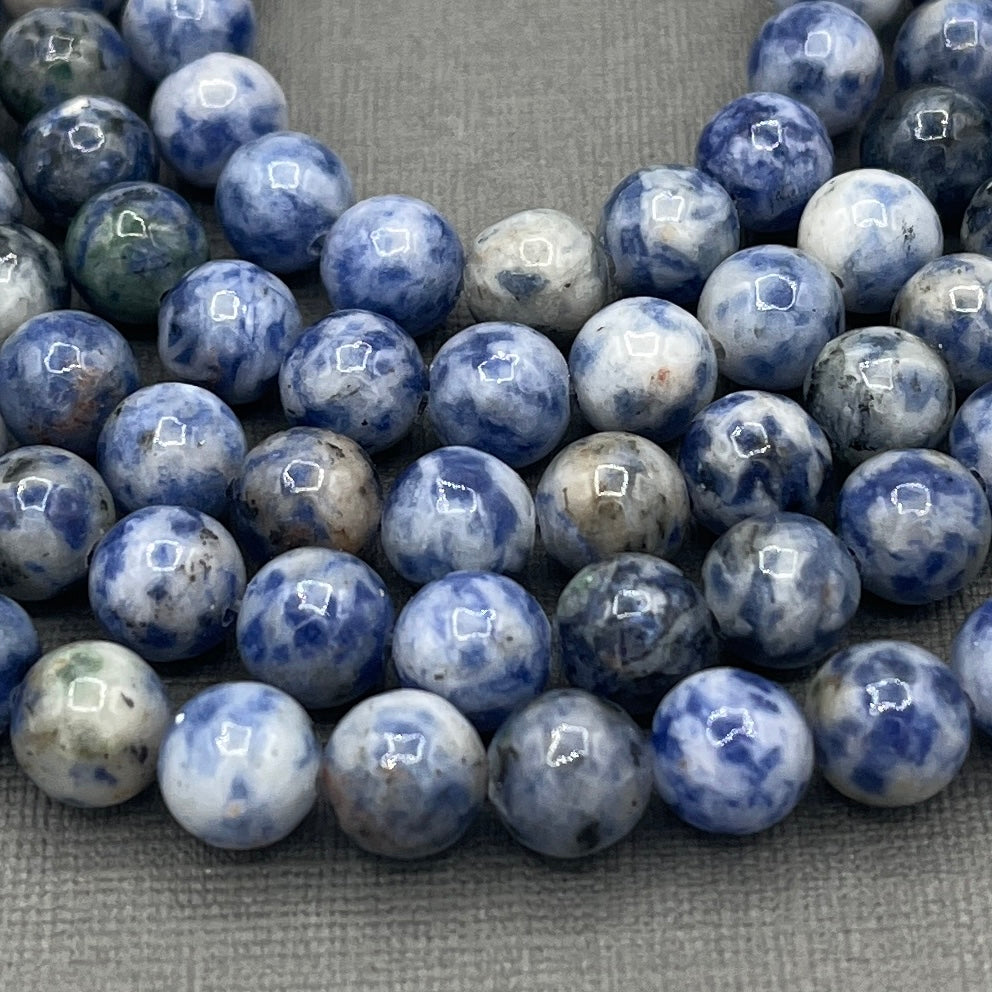 Natural 8mm/6mm Smooth Round Blue Spot Jasper Gemstone Strand of Beads