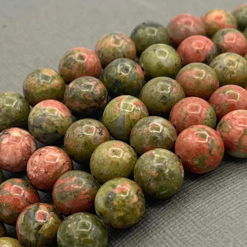 Natural 8mm/6mm/4mm Smooth Round Unakite Gemstone 15 inch Strand of Beads