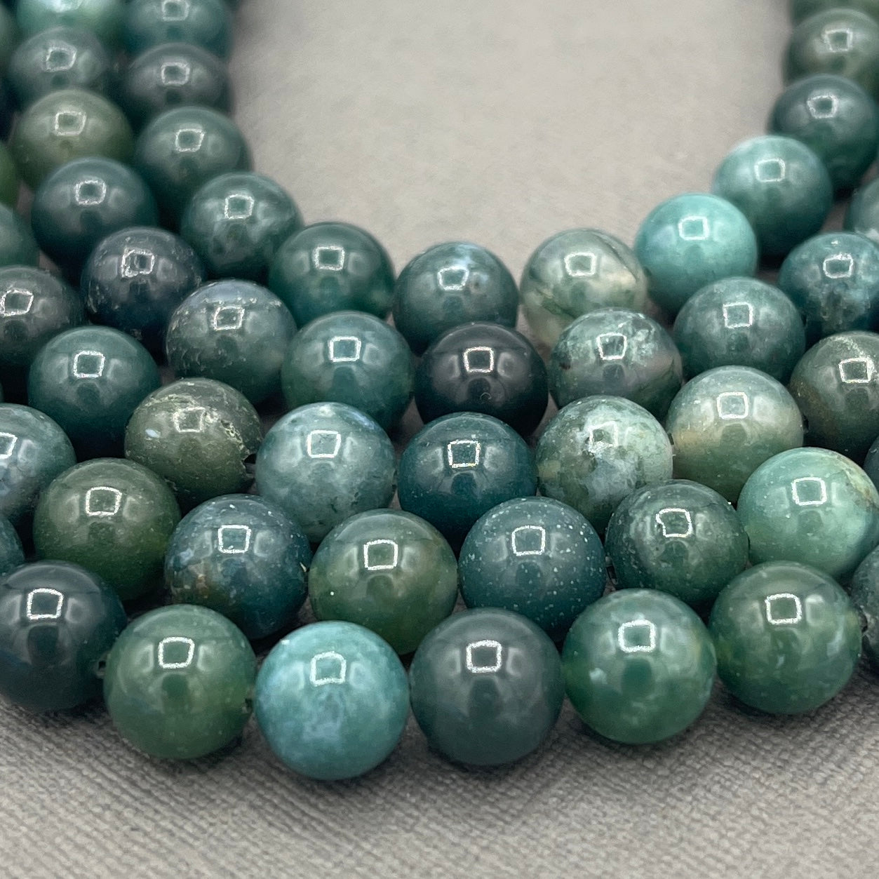 Natural 8mm Moss Agate Gemstone Smooth Round Gemstone Strand of Beads