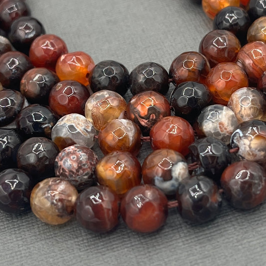 Natural 8mm Fire Crackle Agate Dyed Faceted Round Old Lace Gemstone Strand of beads