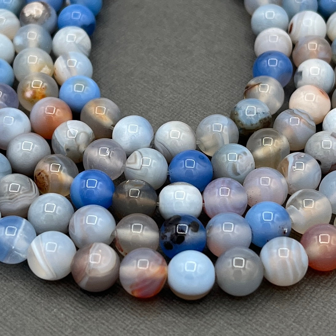 Natural 8mm Light Blue Agate Smooth Round Gemstone Strand of Beads