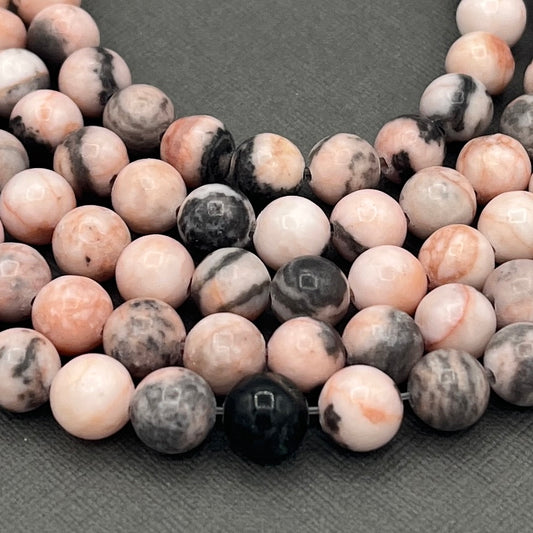 Natural 8mm Smooth Round Zebra Jasper Gemstone Strand of Beads