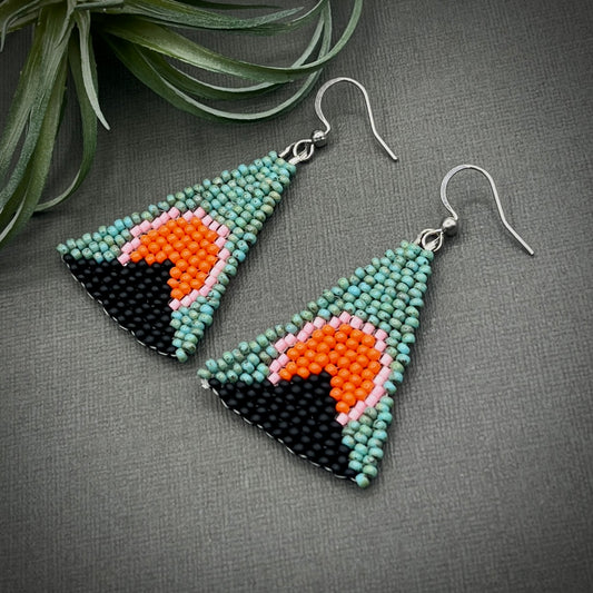 Sunrise Pyramid Hand Woven Seed Bead Drop Earrings