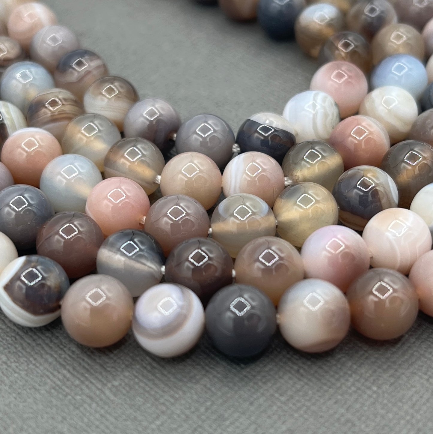 Natural 8mm Tan Striped Agate Dyed Gemstone Strand of Beads