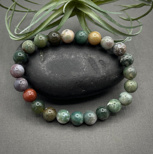 B2G1F Indian Agate Gemstone 8mm Smooth Round Beaded Stretch Bracelet