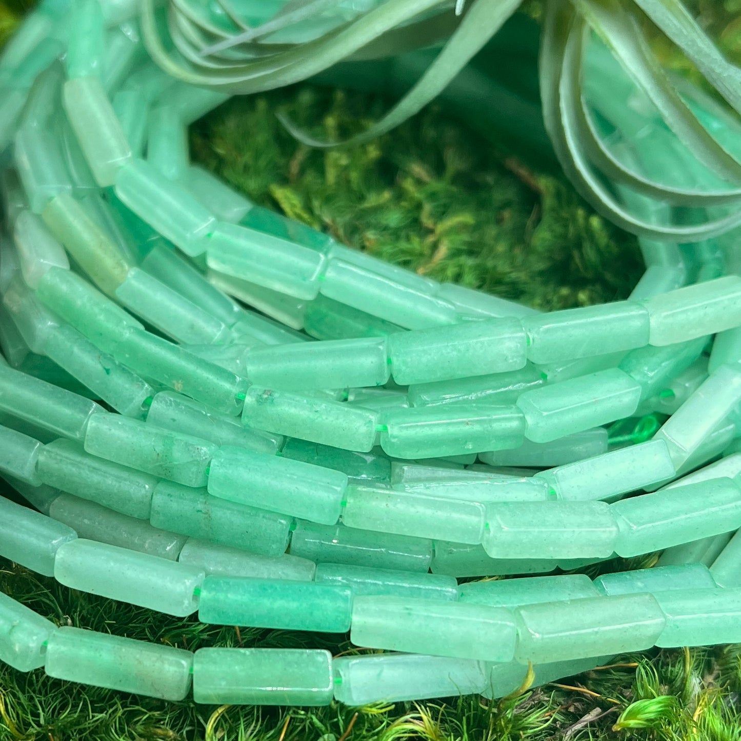 Natural 4x13mm Rectangle Green Aventurine Gemstone Strand of Beads