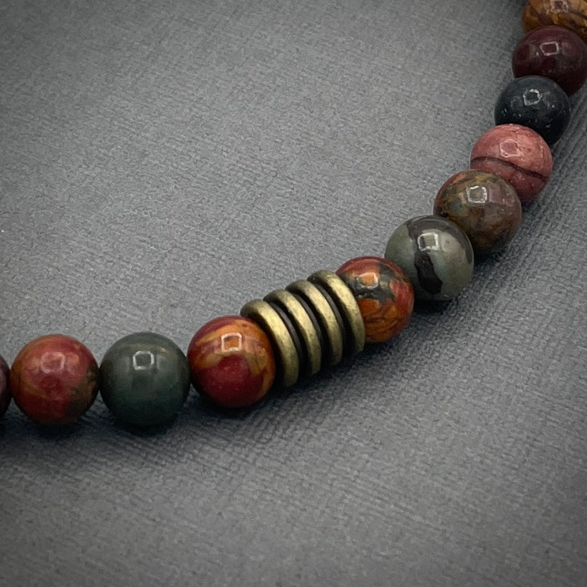 Men’s Masculine Beaded Collar Length Red Creek Jasper/Picasso Jasper Gemstone Necklace