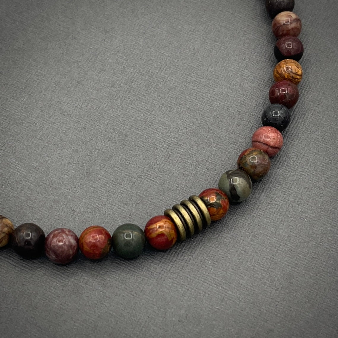 Men’s Masculine Beaded Collar Length Red Creek Jasper/Picasso Jasper Gemstone Necklace