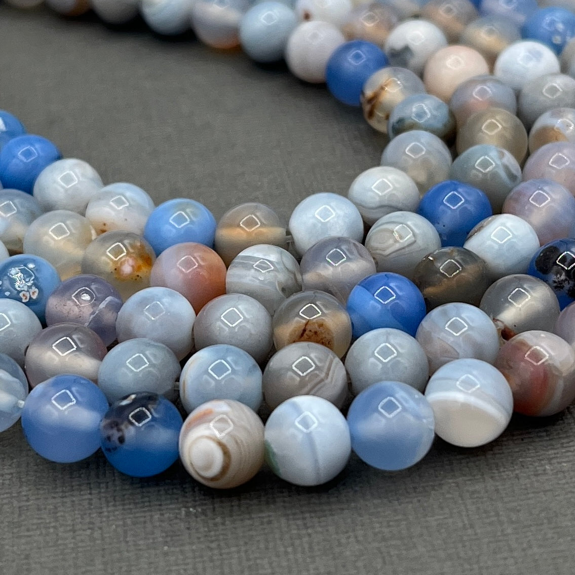 Natural 8mm Light Blue Agate Smooth Round Gemstone Strand of Beads