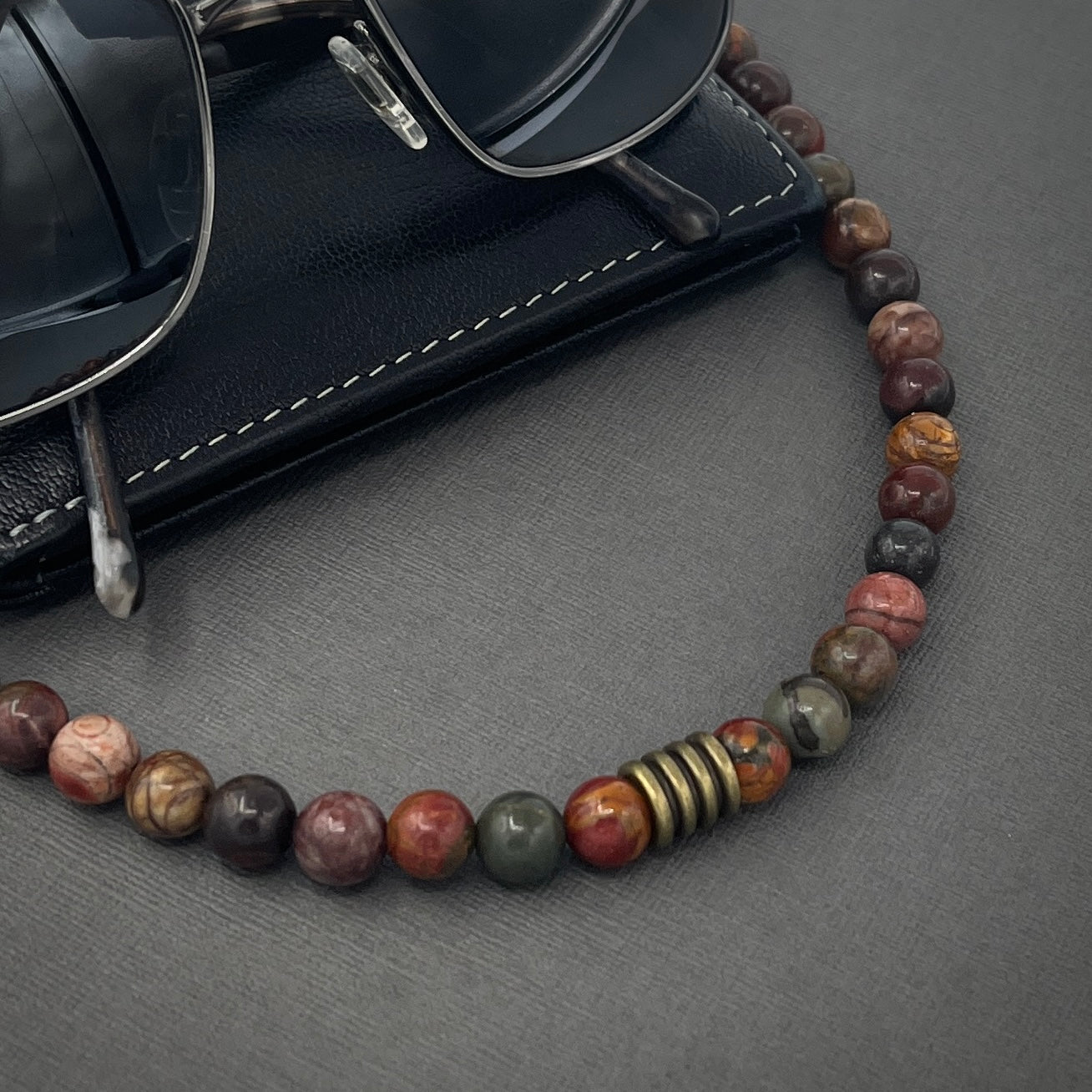 Men’s Masculine Beaded Collar Length Red Creek Jasper/Picasso Jasper Gemstone Necklace