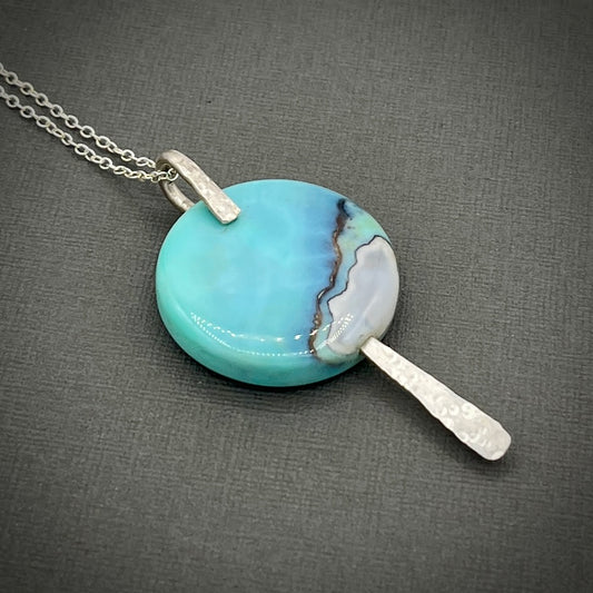 Hand Forged Sterling Silver Ocean Blue Agate Gemstone Pendant Necklace