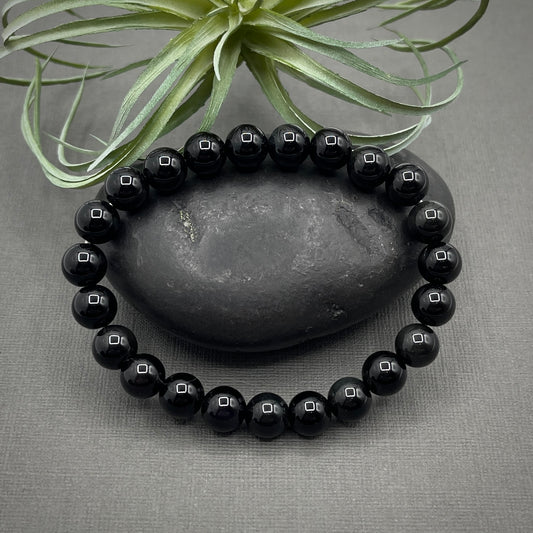 B2G1F Black Onyx Gemstone 8mm Smooth Round Stretch Beaded Bracelet