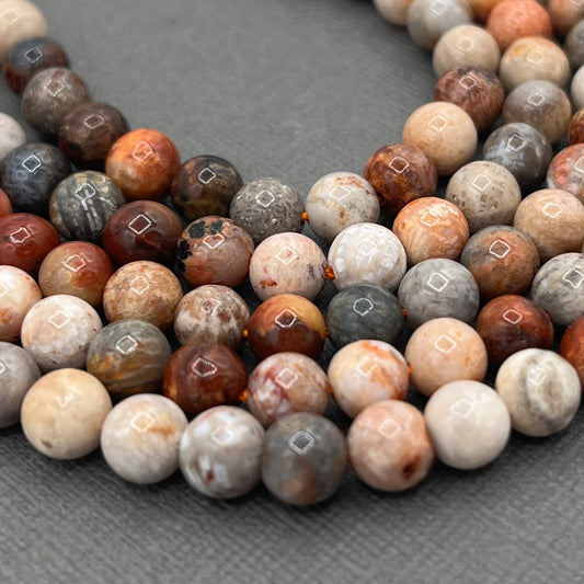 Natural 6mm Orange Coral Fossil Gemstone 15 Inch Strand of Beads