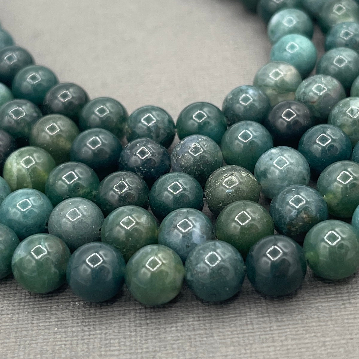 Natural 8mm Moss Agate Gemstone Smooth Round Gemstone Strand of Beads