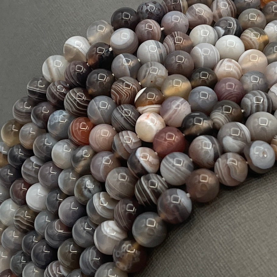 Natural 8mm Smooth Round Botswana Agate Strand of Beads