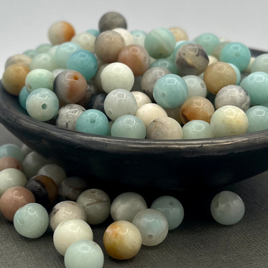 Artifact Signature Perfect Mix of Blue and Flower Amazonite Gemstone 8mm/6mm/4mm Smooth Round LOOSE BEADS