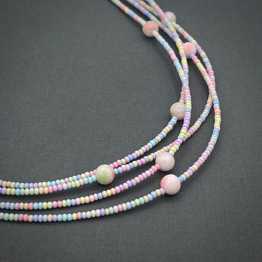 Pink Jade and Pastel Seed Bead 80" Versatile Layerable Necklace