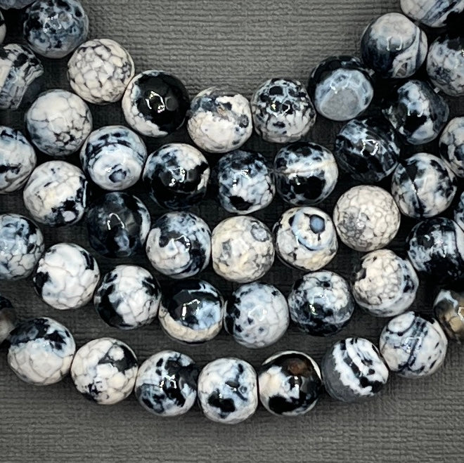 Natural 8mm Faceted Round Black Fire Crackle Agate Strand of Beads