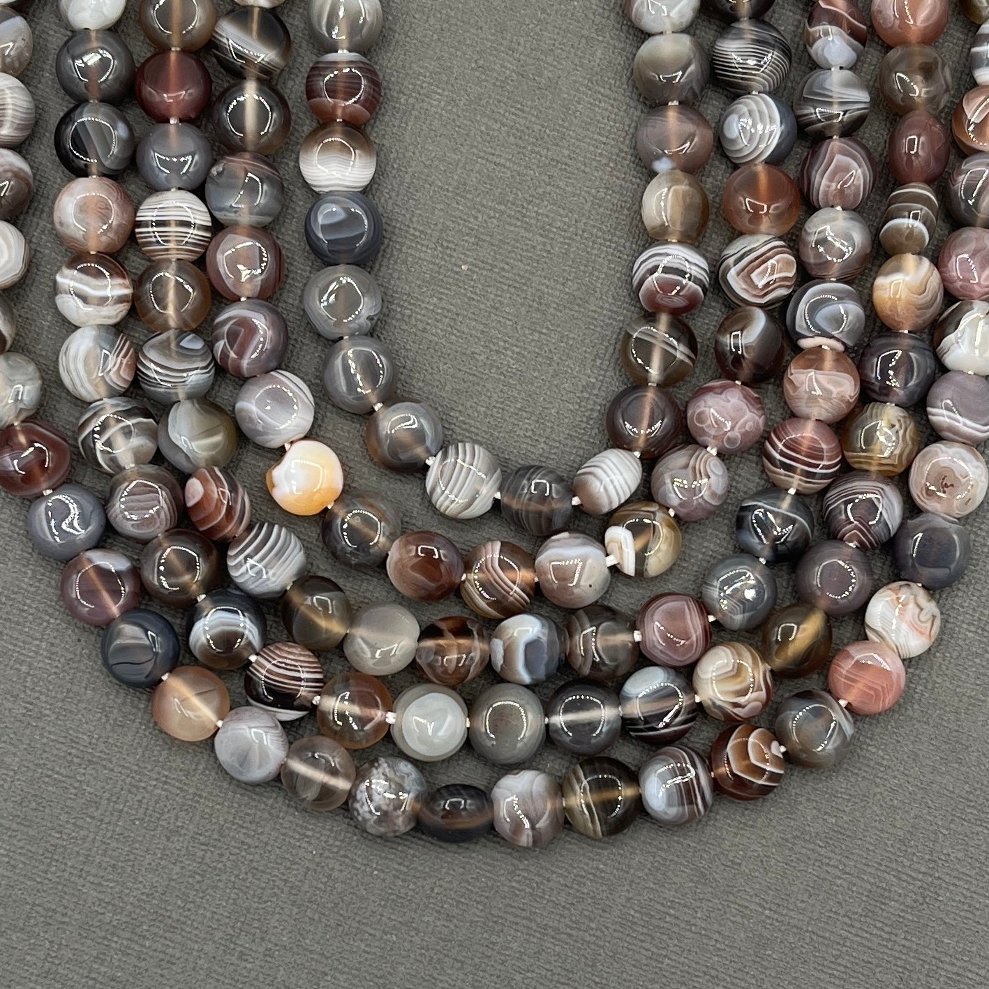 Natural 8mm Flat Round Botswana Agate 15" Strand of Beads