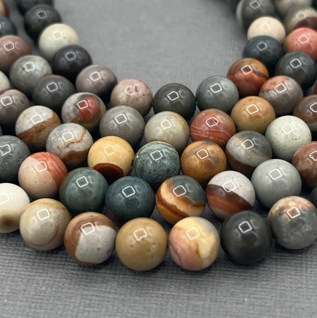 Natural 8mm Smooth Round Polychrome Jasper/Desert Jasper Gemstone Strand of Beads