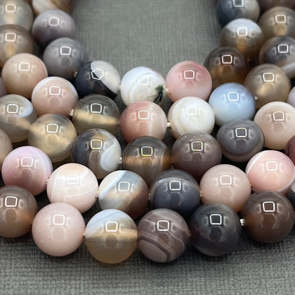 Natural 8mm Tan Striped Agate Dyed Gemstone Strand of Beads