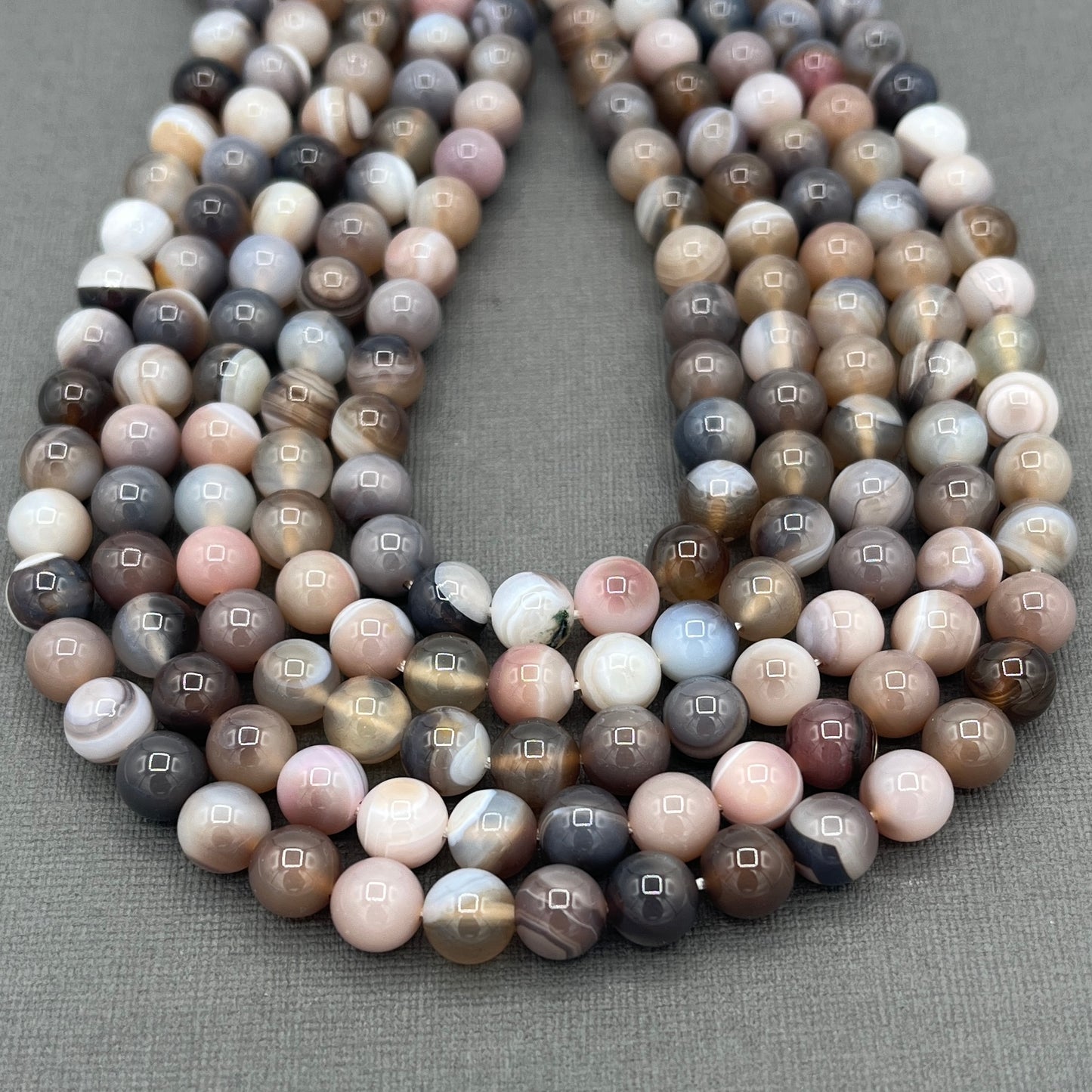 Natural 8mm Tan Striped Agate Dyed Gemstone Strand of Beads