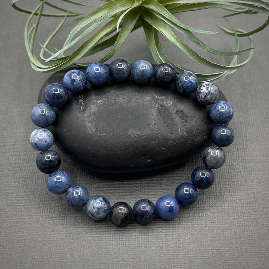 B2G1F Dumortierite Gemstone 8mm Smooth Round Stretch Beaded Bracelet