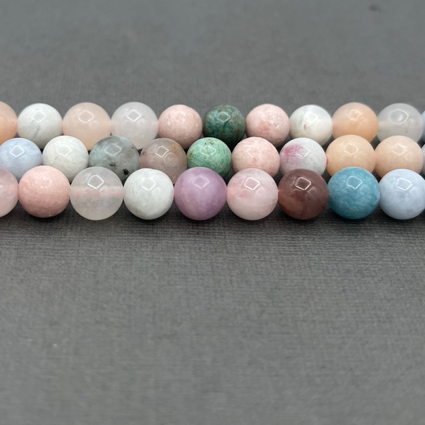 Natural 8mm Mixed Gemstone Beads (Angelite, Pink Opal, Myanamar Jade Strand of Beads