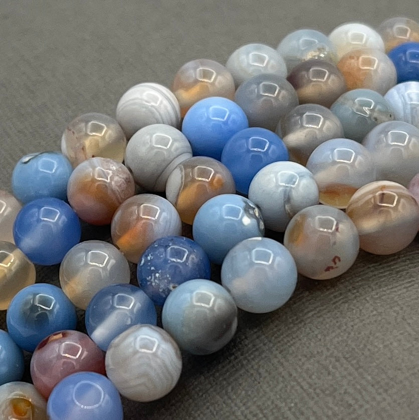 Natural 8mm Light Blue Agate Smooth Round Gemstone Strand of Beads