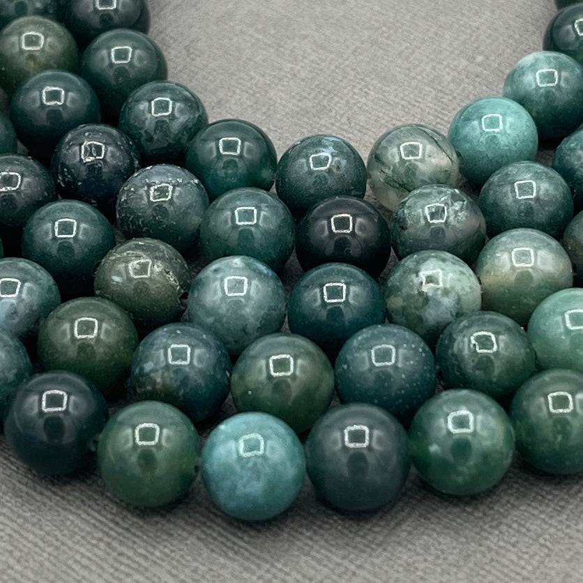 Natural 8mm Moss Agate Gemstone Smooth Round Gemstone Strand of Beads