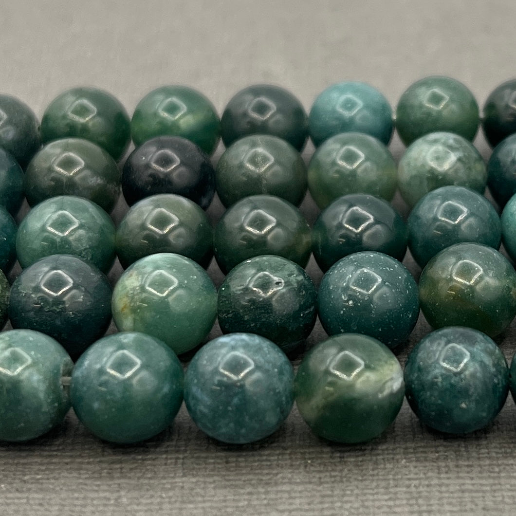 Natural 8mm Moss Agate Gemstone Smooth Round Gemstone Strand of Beads