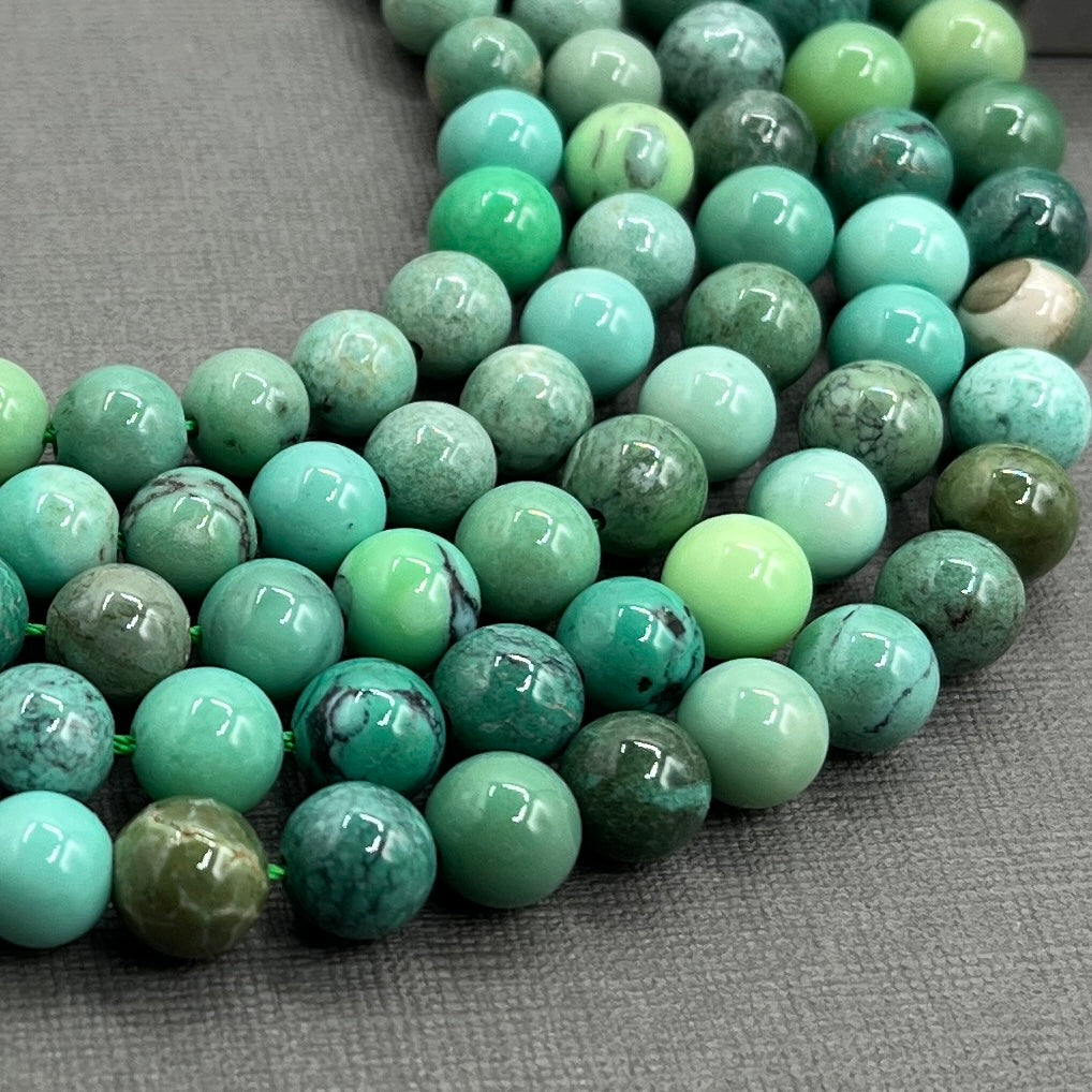 Natural 8mm/6mm Green Grass Agate Smooth Round Gemstone Strand of Beads