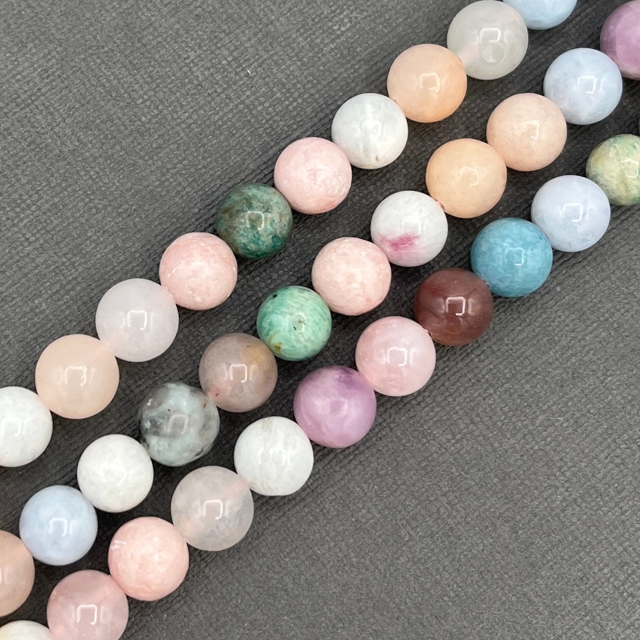 Natural 8mm Mixed Gemstone Beads (Angelite, Pink Opal, Myanamar Jade Strand of Beads