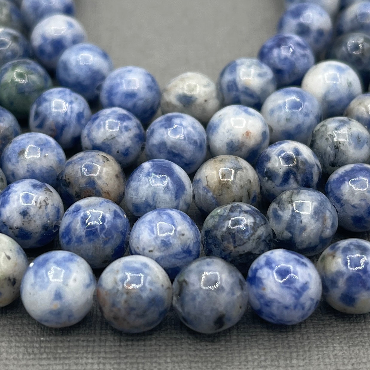 Natural 8mm/6mm Smooth Round Blue Spot Jasper Gemstone Strand of Beads