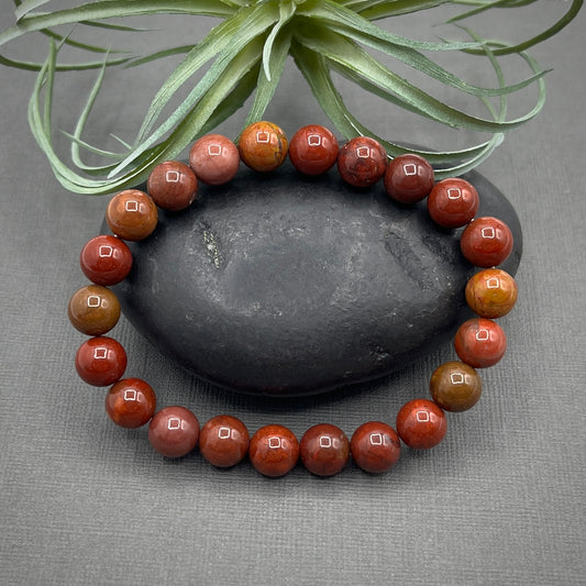 B2G1F Carnelian Gemstone 8mm Smooth Round Stretch Beaded Bracelet