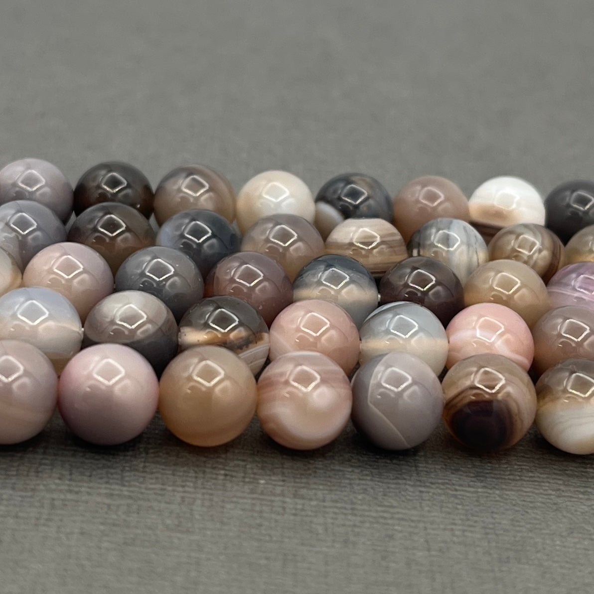 Natural 8mm Tan Striped Agate Dyed Gemstone Strand of Beads