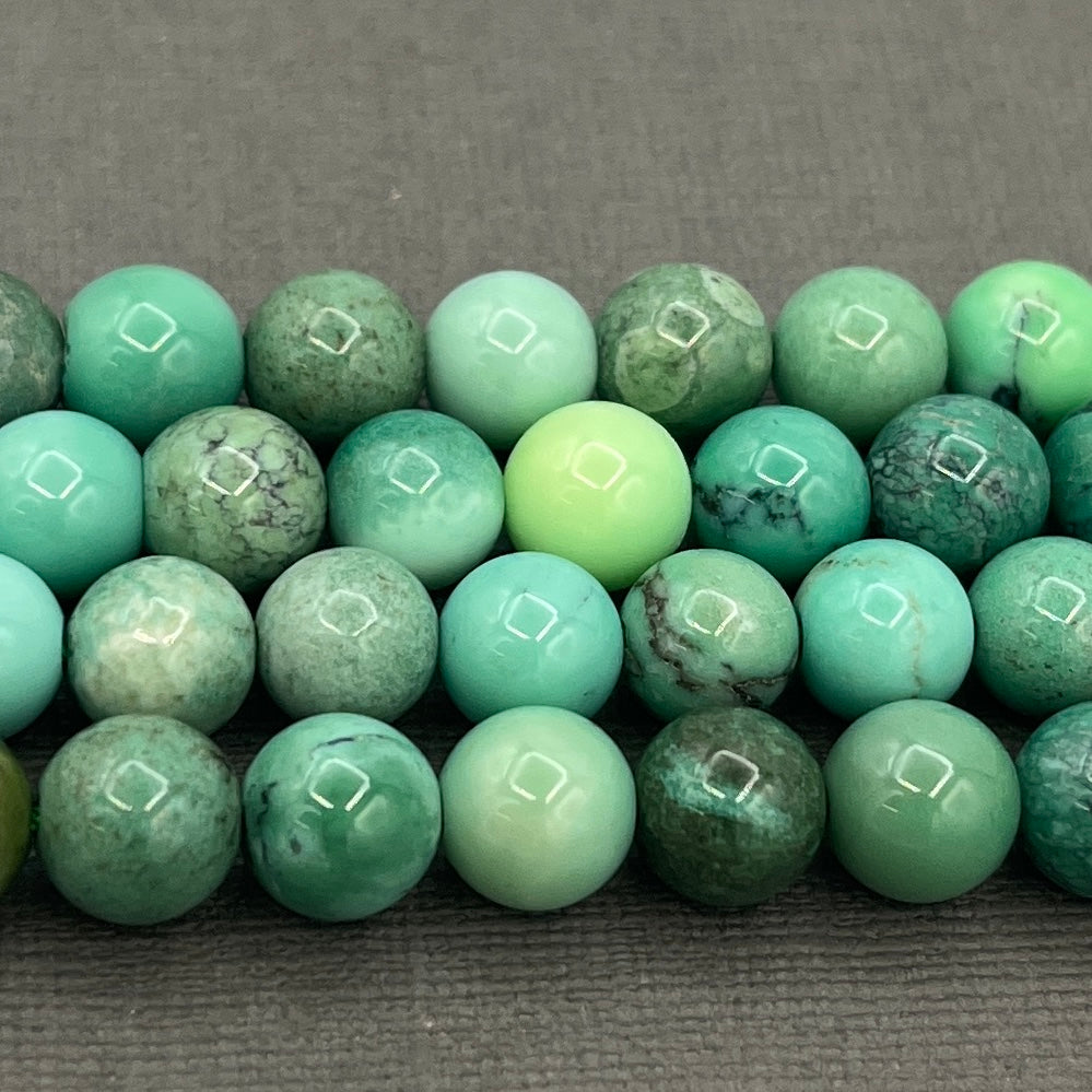 Natural 8mm/6mm Green Grass Agate Smooth Round Gemstone Strand of Beads