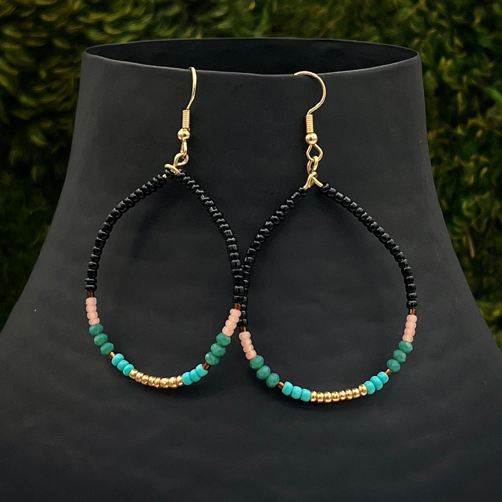 Arabian Nights Teardrop Beaded Hoop Earrings